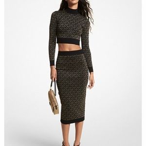 MICHAEL MICHAEL KORS Metallic Logo Jacquard Skirt In Black/silver | NWT Large